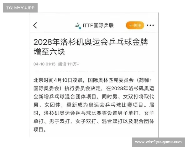 国际奥委会评估乒乓球混双成为洛杉矶奥运会收视率增长最快项目 国际奥委会评估乒乓球混双成为洛杉矶奥运会收视率增长最快项目